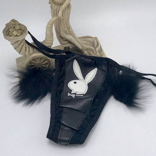 Women’s Playboy Black | White G-String Panties NWT