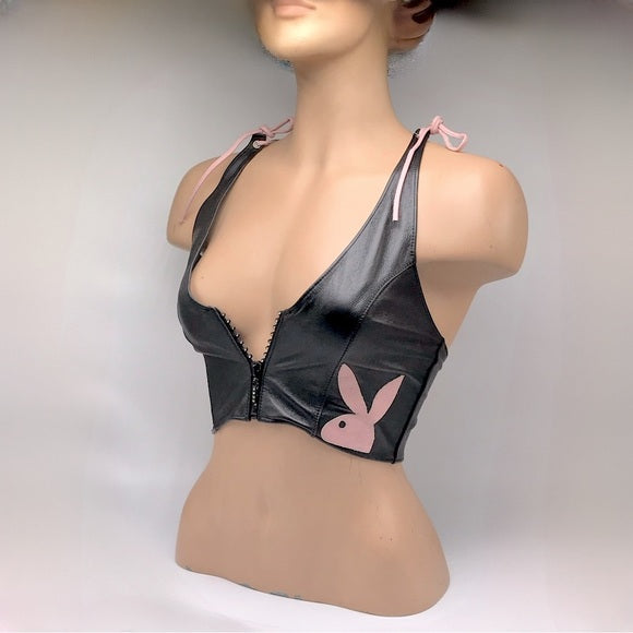 Women’s Playboy Black | Pink Genuine Leather Top NWT