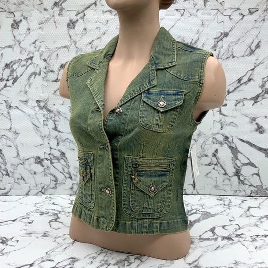 Women’s Playboy Green | Vintage Denim Vest NWT