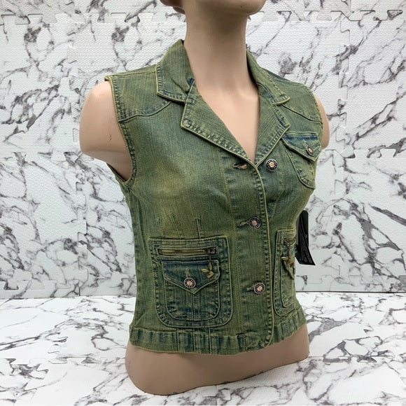 Women’s Playboy Green | Vintage Denim Vest NWT