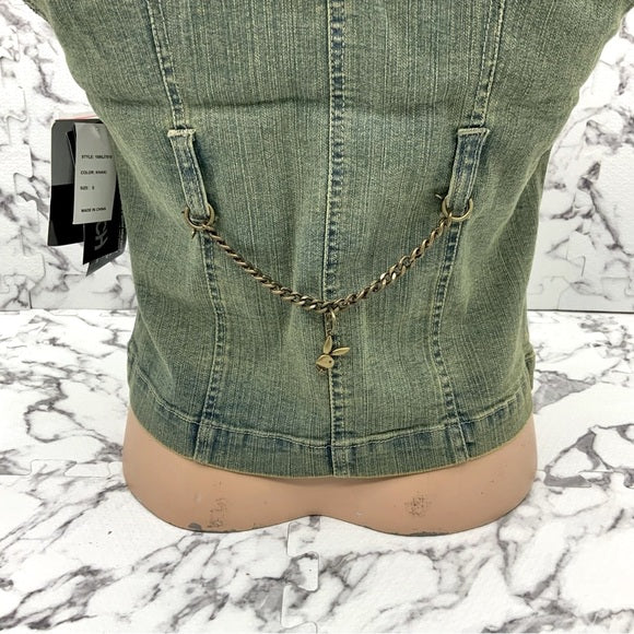 Women’s Playboy Green | Vintage Denim Vest NWT