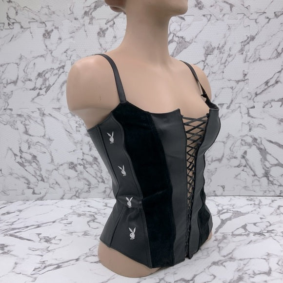 Women’s Playboy Black 100% Genuine Leather/Suede Corset NWT