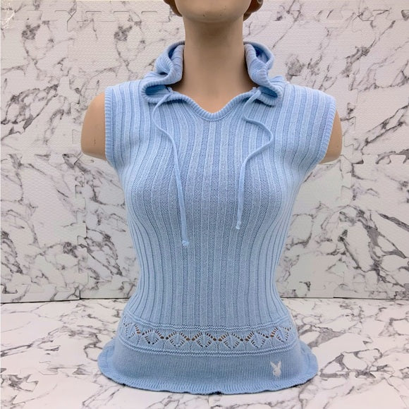 Women’s Playboy Sky Blue Sleeveless Hooded Knit Top NWT