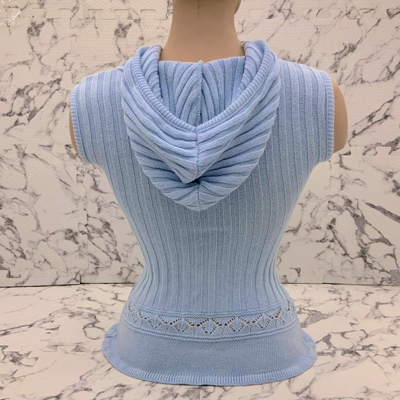 Women’s Playboy Sky Blue Sleeveless Hooded Knit Top NWT