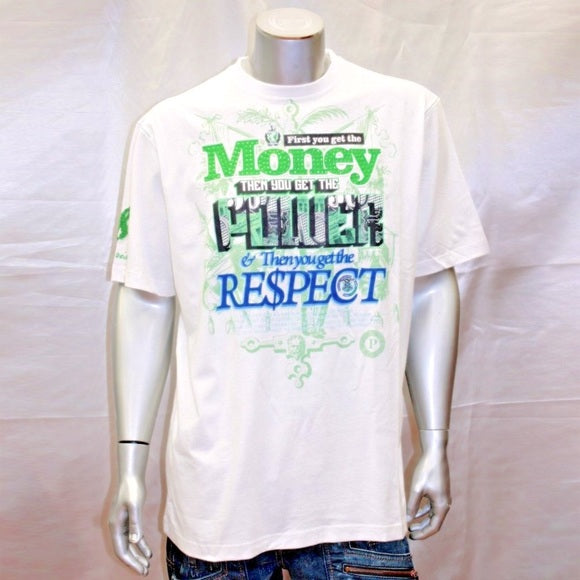 Men's Parish White "Money | Power | Respect" Short Sleeve Tee Shirt NWT