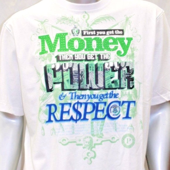 Men's Parish White "Money | Power | Respect" Short Sleeve Tee Shirt NWT