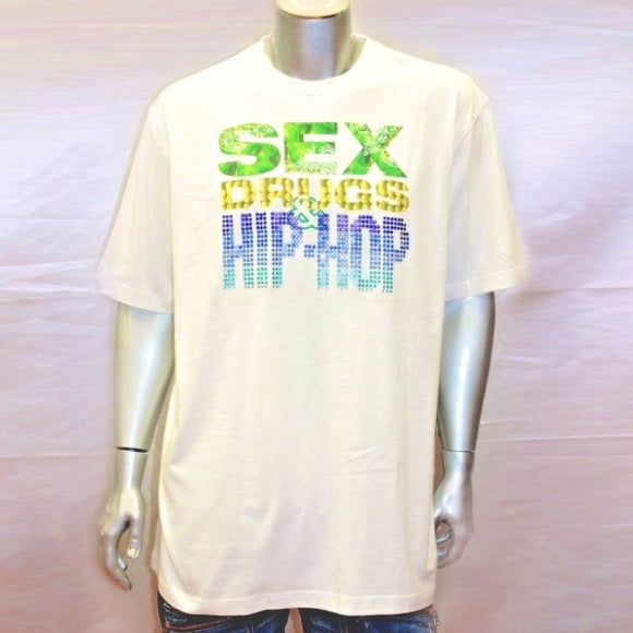 Men's Parish White "Sex Drugs & Hip Hop" Short Sleeve Tee Shirt NWT