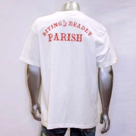 Men's Parish White "Biting can be Deadly" Short Sleeve Tee Shirt NWT