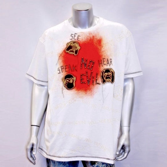 Men's Parish White | Orange | Yellow "No Evil" Short Sleeve Tee Shirt NWT