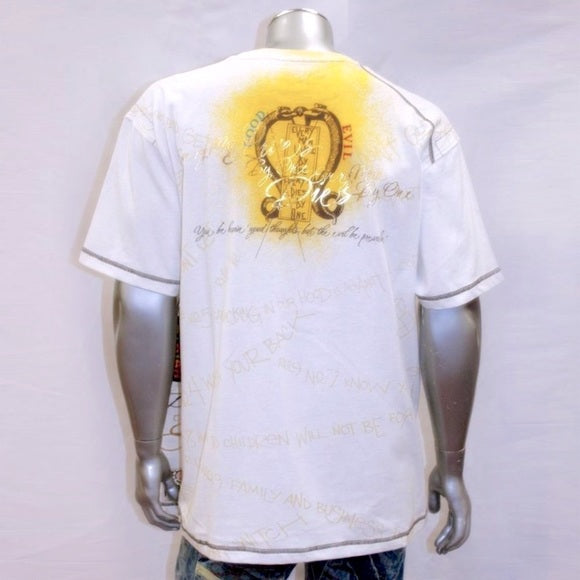 Men's Parish White | Orange | Yellow "No Evil" Short Sleeve Tee Shirt NWT