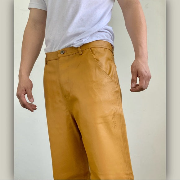 Men’s Davoucci Yellow Mustard Genuine Leather Pants NWT