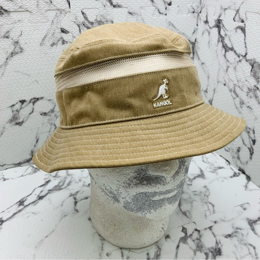 Men's Kangol Distressed Cotton Khaki Mesh Bucket Hat NWT