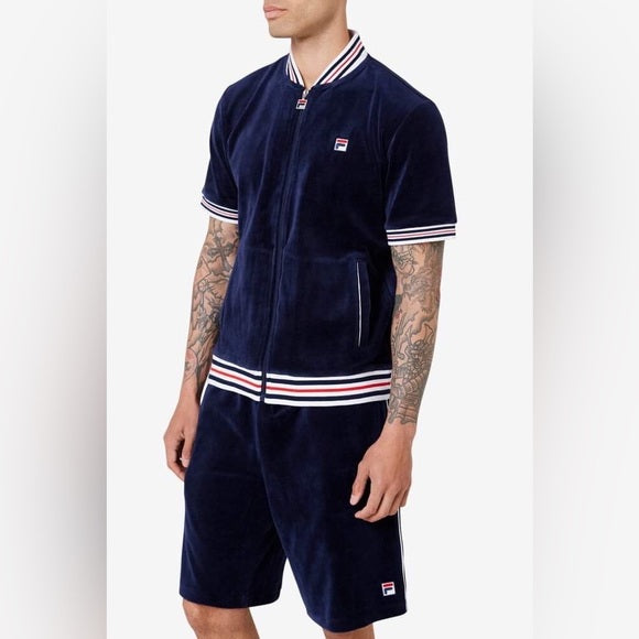 Men’s Fila Navy | White | Red Velour Short Set NWT