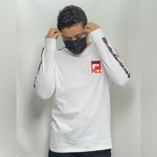 Men's Fila White | Navy | Red Long Sleeve Tee Shirt