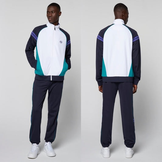 Men’s Sergio Tacchini Navy | White | Aqua | Purple Striped Casual Tracksuit NWT