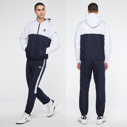 Men’s Sergio Tacchini White | Navy Windbreaker Hoodie Casual Tracksuit NWT