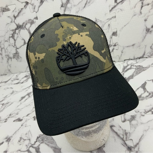 Men’s Timberland Woodland Camo Black Trucker Hat NWT