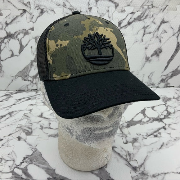 Men’s Timberland Woodland Camo Black Trucker Hat NWT