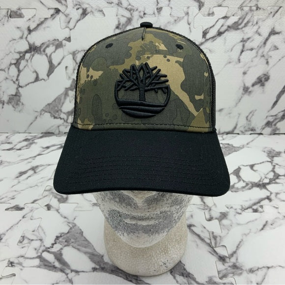 Men’s Timberland Woodland Camo Black Trucker Hat NWT