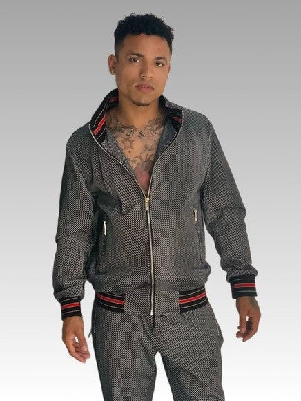 Men's Manzini Dk Grey | Black | Red Mesh Casual Tracksuit Outfits Sets NWT