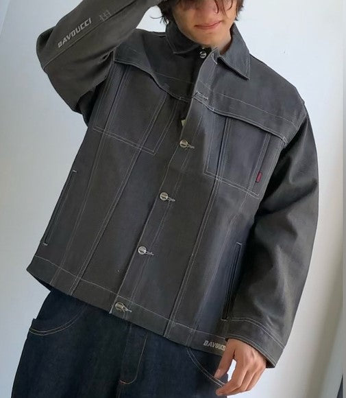 Men's Davoucci Charcoal Grey Casual Denim Jacket NWT