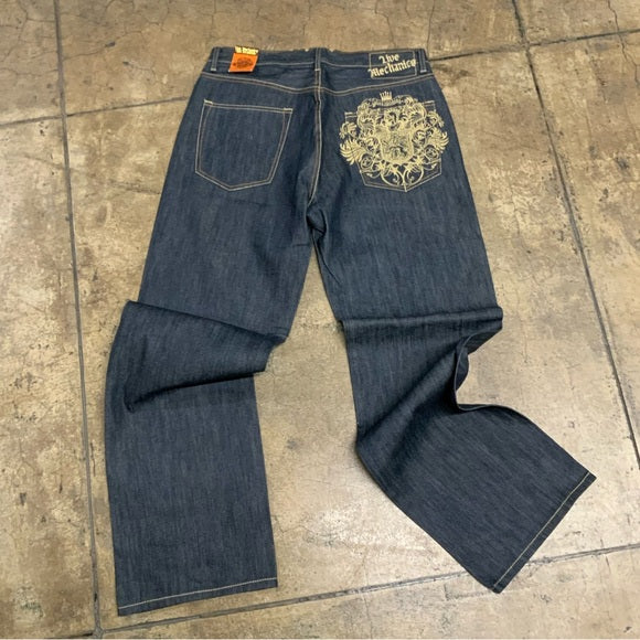 Men's Live Mechanics Raw Blue Denim Pants NWT