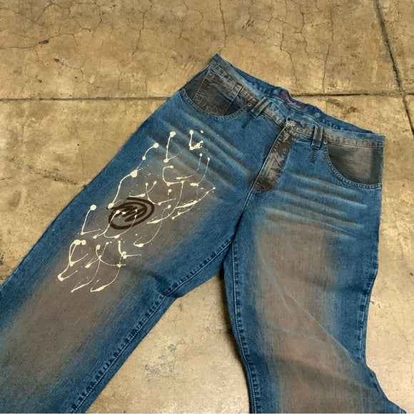 Men’s Miskeen Blue Hand Painted Denim Pants NWT