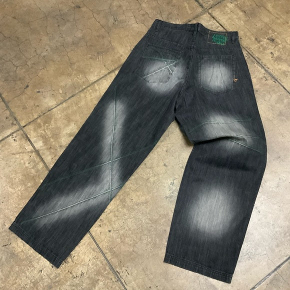 Men's Vokal Black | Sandblast | Green Stitching Denim Pants NWT