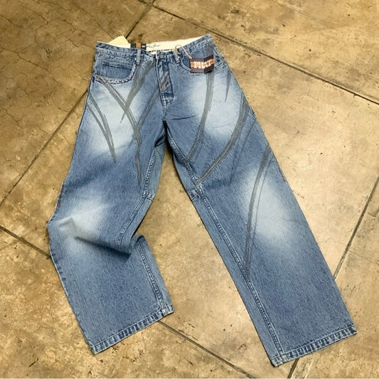 Men's Phat Farm Mid Blue Sandblast Spikes Denim Pants NWT