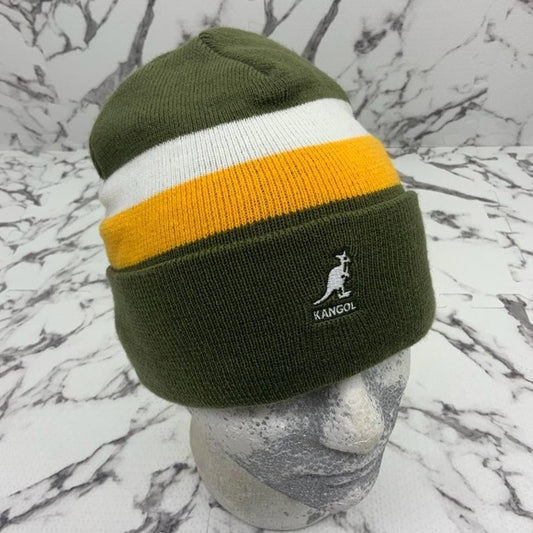 Men's Kangol Dual Stripe Olive Green | White | Yellow Casual Beanies NWT