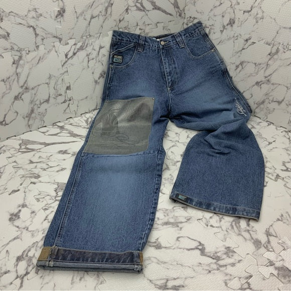 Men's Studio by Southpole Duffy Duck Blue | Distressed Cuff Wide Leg Denim Pants NWT