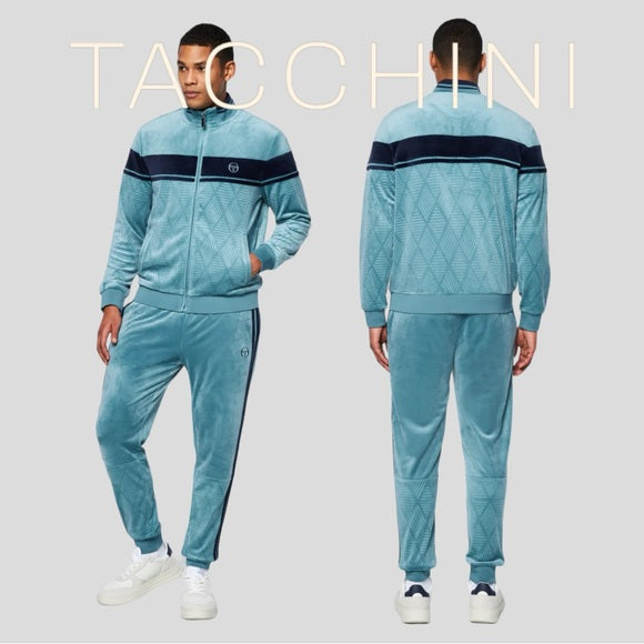 Men’s Sergio Tacchini Teal | Navy Velour Tracksuit NWT