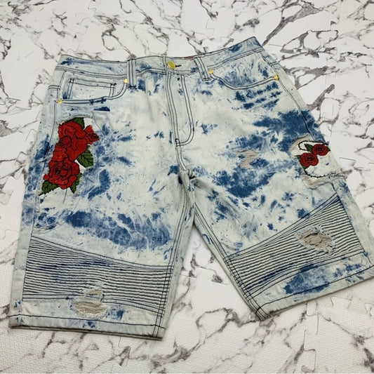 Men's Makobi Bleached Blue Denim Shorts NWT