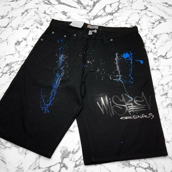 Men's Miskeen Jet Black | Blue | Grey Hand Painted Denim Shorts NWT