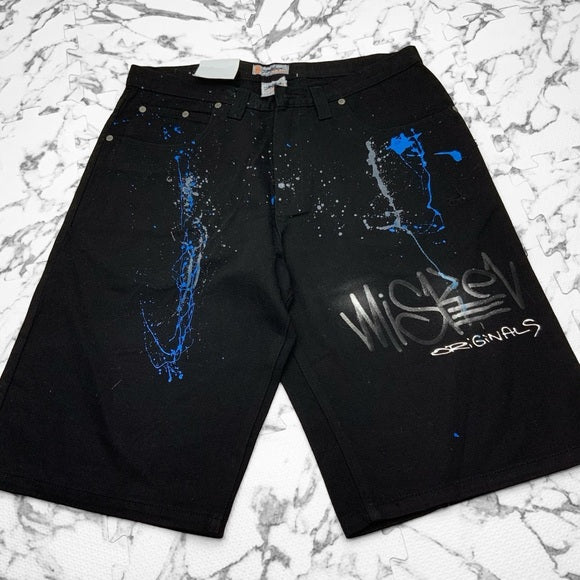 Men's Miskeen Jet Black | Blue | Grey Hand Painted Denim Shorts NWT