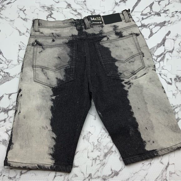 Men's Makobi Black | White Destroyed Denim Shorts NWT