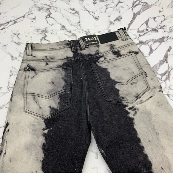 Men's Makobi Black | White Destroyed Denim Shorts NWT