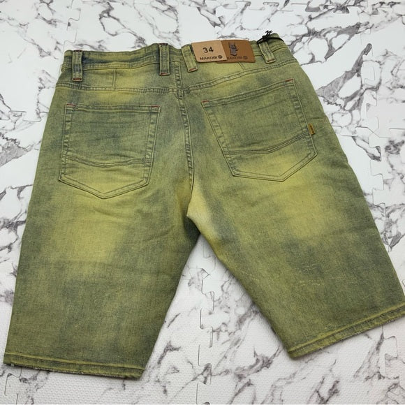 Men's Makobi Lime | White Distressed Ripped Denim Shorts NWT
