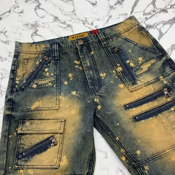 Men's Makobi Distressed Vintage Wash Denim Shorts NWT