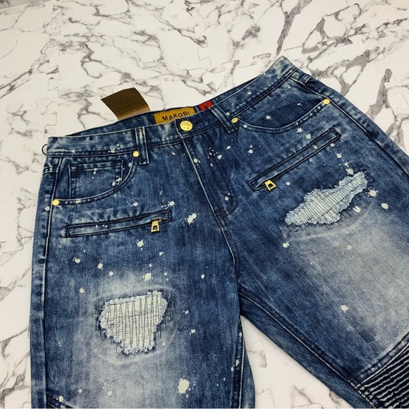 Men's Makobi Blue Sandblast Denim Shorts NWT