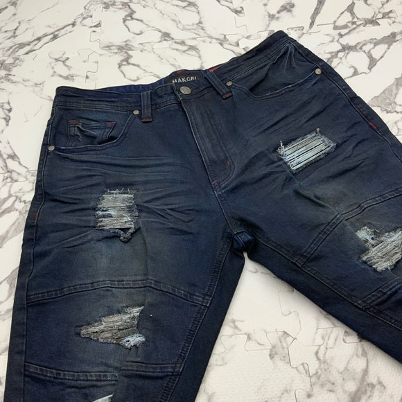 Men's Makobi Coated Navy Ripped Denim Shorts NWT