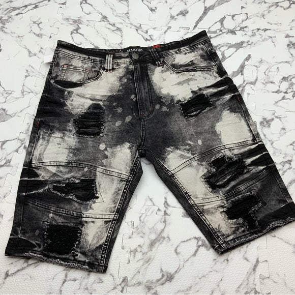 Men's Makobi Black Messy Washed Denim Shorts NWT