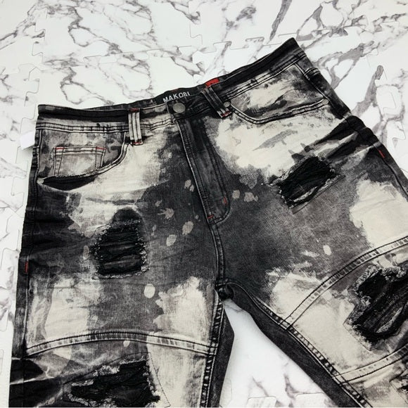 Men's Makobi Black | White Denim Shorts NWT
