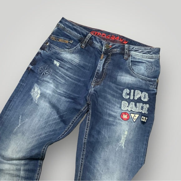 Men's Cipo & Baxx CD368 Mid Blue Denim Pants NWT