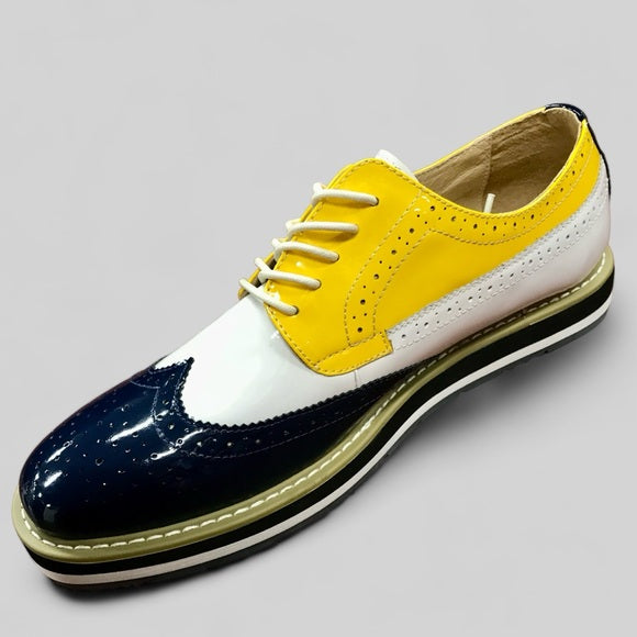 Men's Angelino Yellow | White | Navy Patent Casual Sneakers NWT