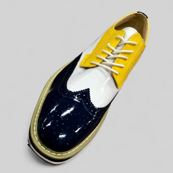 Men's Angelino Yellow | White | Navy Patent Casual Sneakers NWT