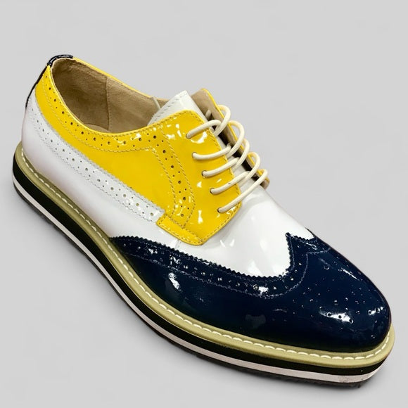 Men's Angelino Yellow | White | Navy Patent Casual Sneakers NWT