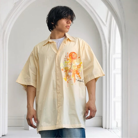 Men's Miskeen Cream | Yellow | Orange Hand-Painted Casual Shirts NWT