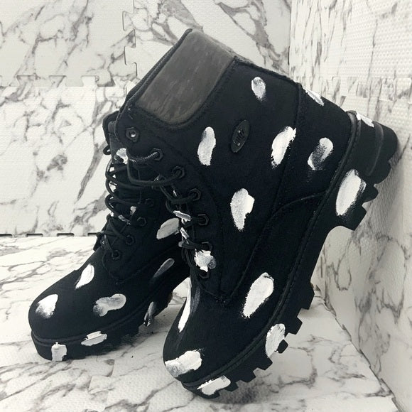 Men's Lugz Black | White Distressed Hand-Painted Boots NWT