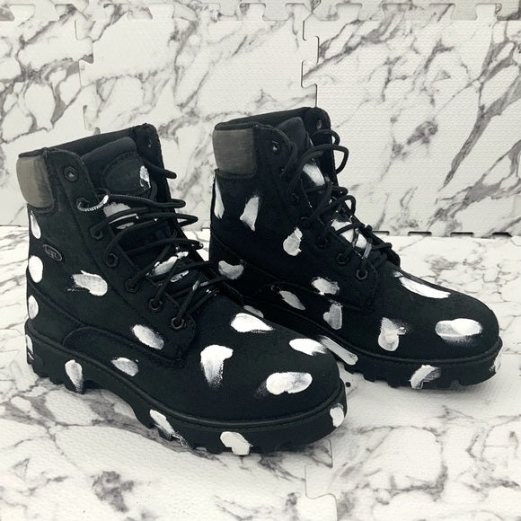 Men's Lugz Black | White Distressed Hand-Painted Boots NWT